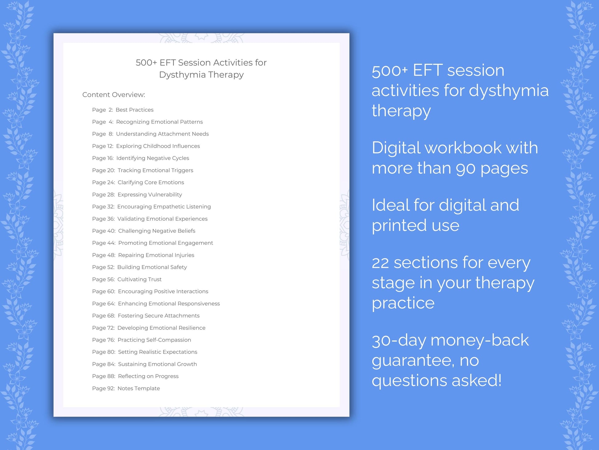 Dysthymia Emotionally Focused Therapy (EFT) Therapist Worksheets