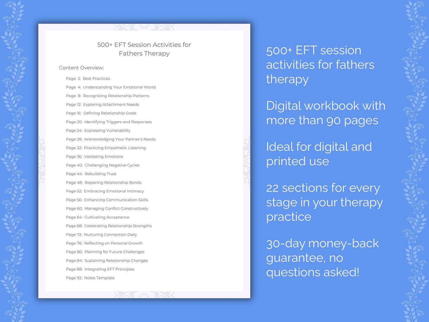 Fathers Emotionally Focused Therapy (EFT) Therapist Worksheets