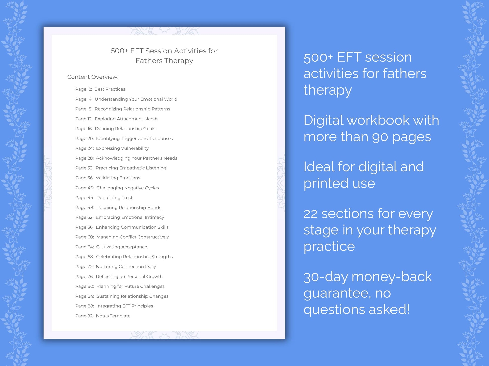 Fathers Emotionally Focused Therapy (EFT) Therapist Worksheets