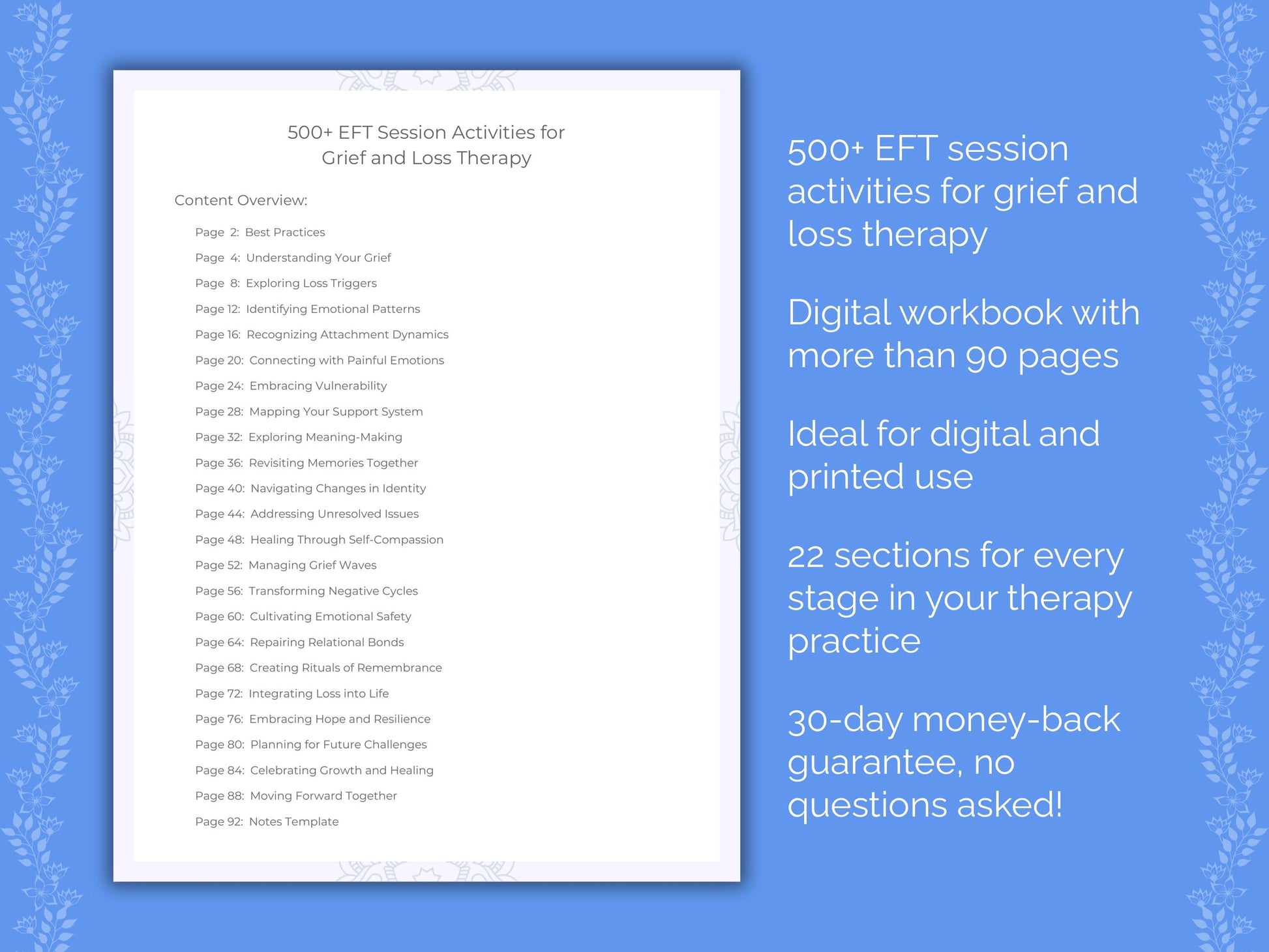 Grief and Loss Emotionally Focused Therapy (EFT) Therapist Worksheets