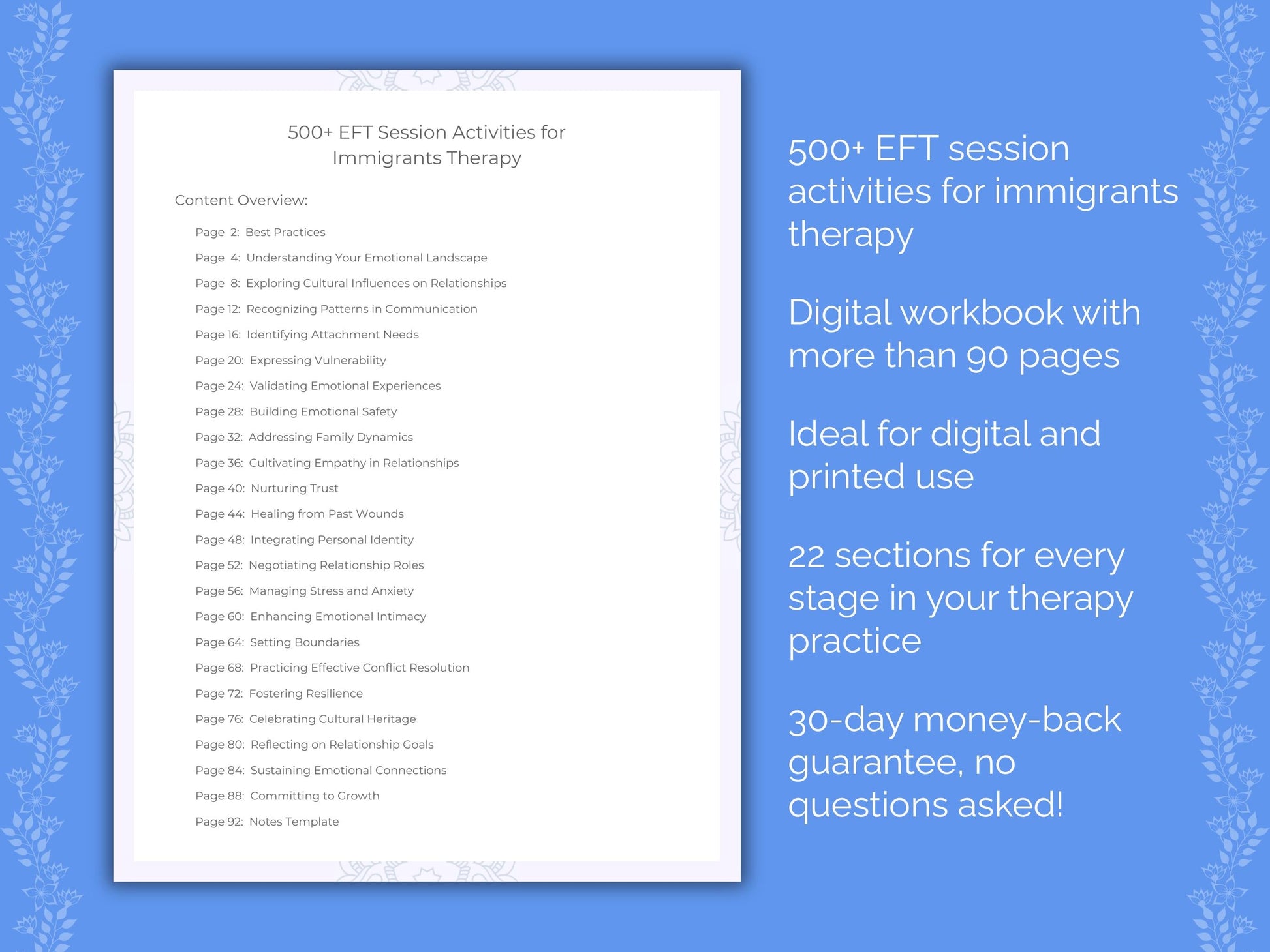 Immigrants Emotionally Focused Therapy (EFT) Therapist Worksheets