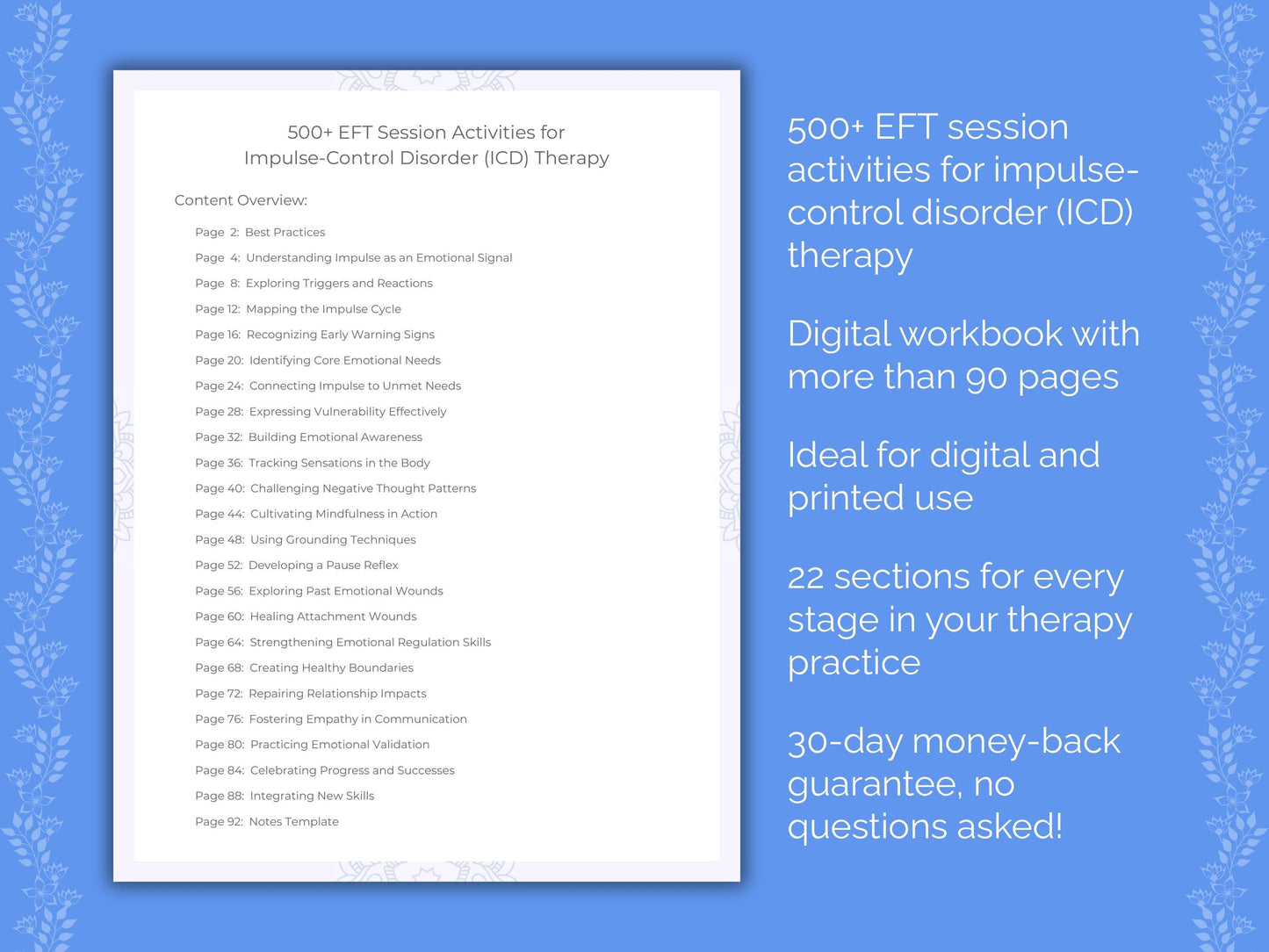 Impulse-Control Disorder (ICD) Emotionally Focused Therapy (EFT) Therapist Worksheets