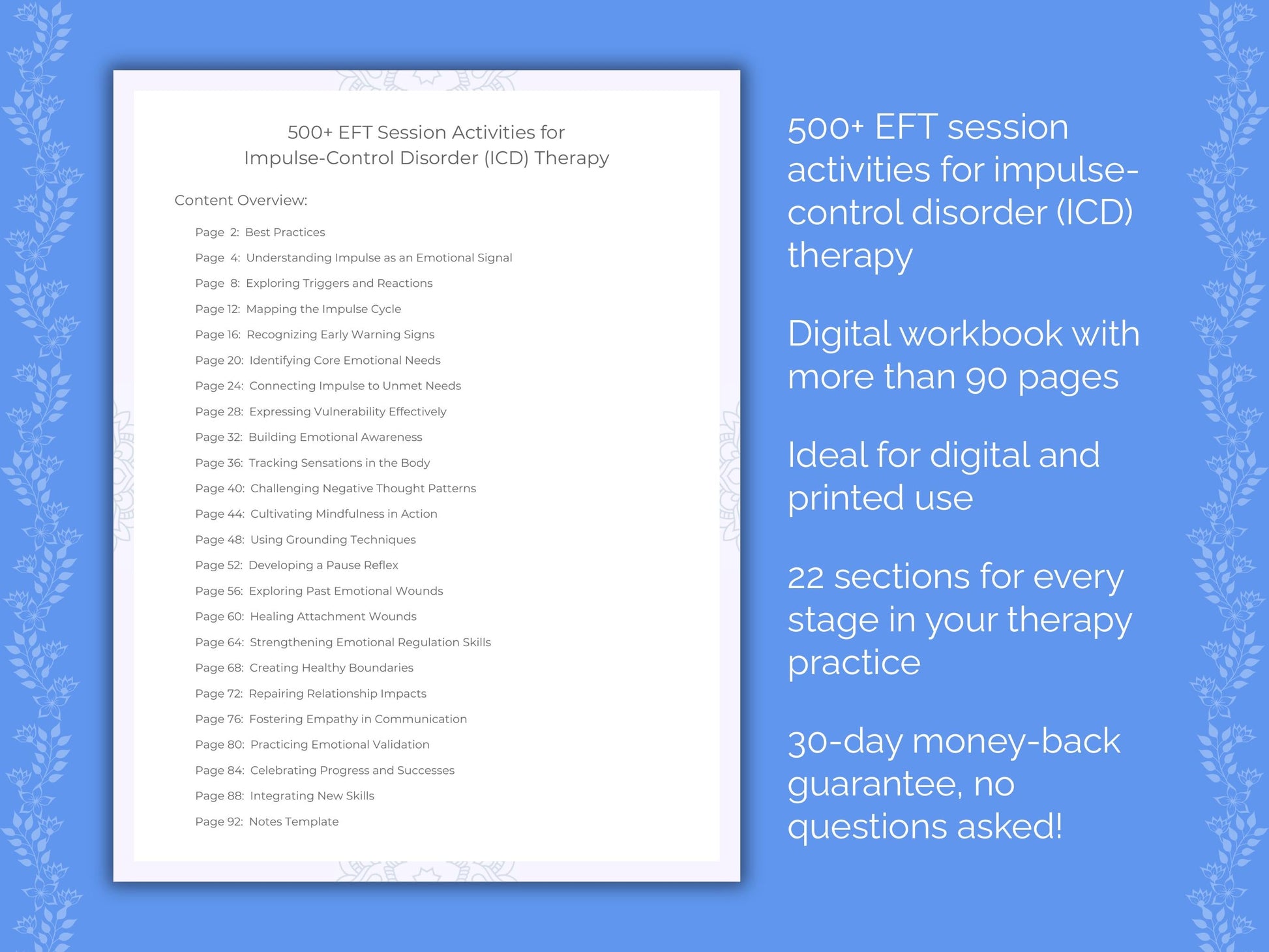 Impulse-Control Disorder (ICD) Emotionally Focused Therapy (EFT) Therapist Worksheets