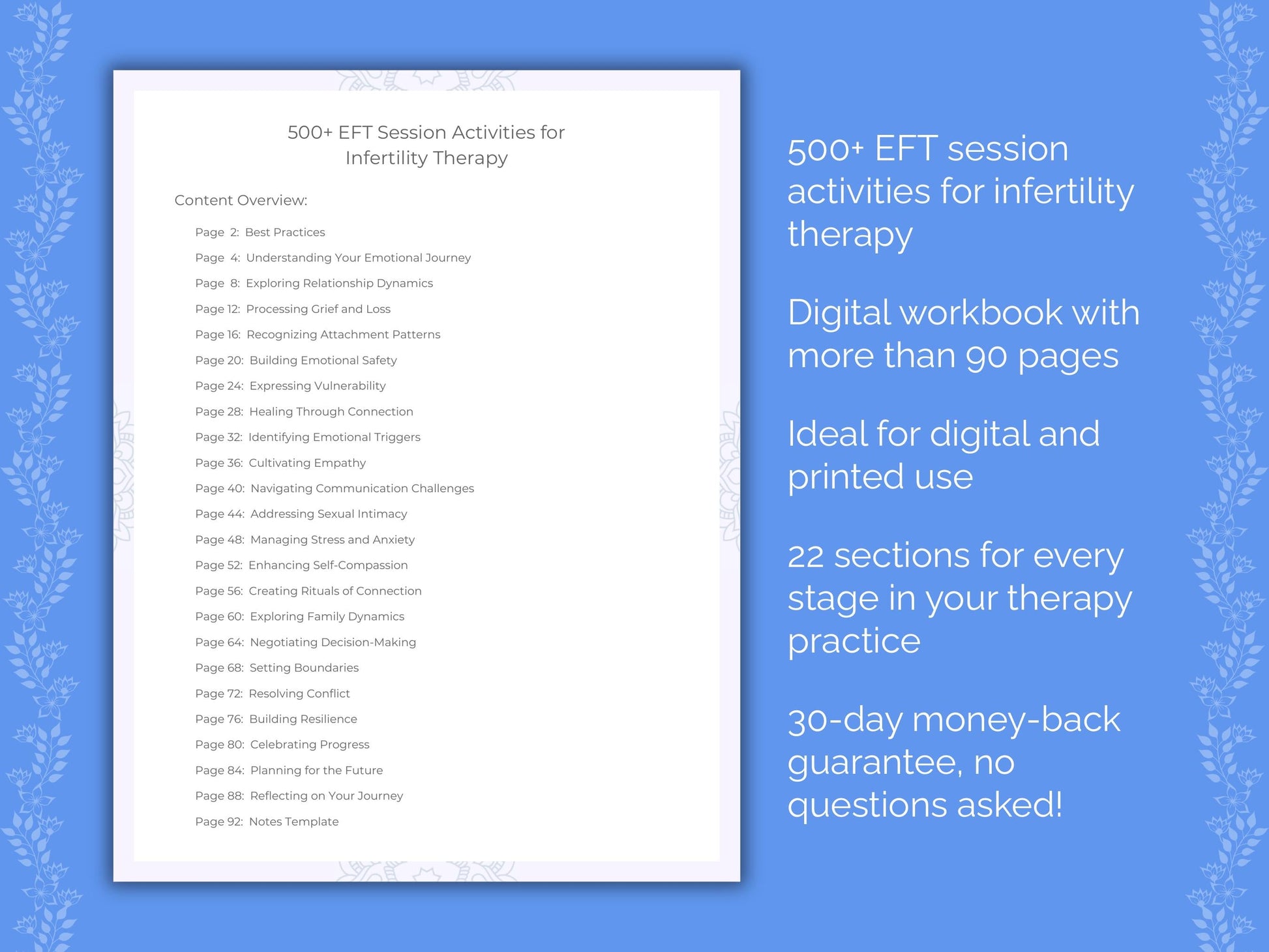 Infertility Emotionally Focused Therapy (EFT) Therapist Worksheets
