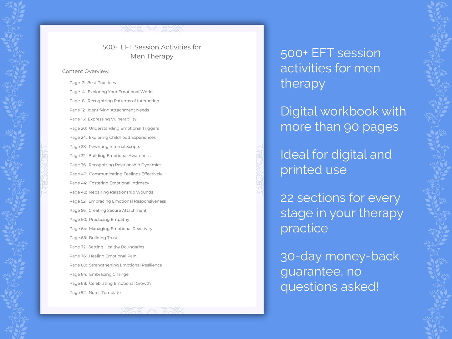 Men Emotionally Focused Therapy (EFT) Therapist Worksheets