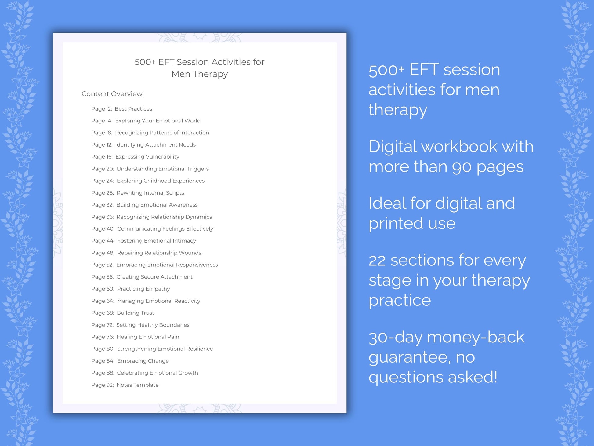 Men Emotionally Focused Therapy (EFT) Therapist Worksheets