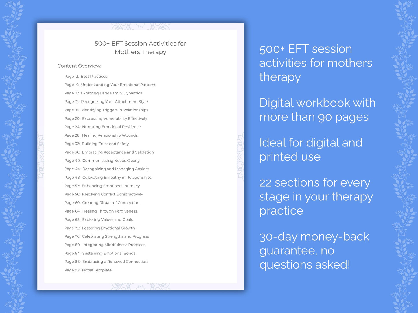 Mothers Emotionally Focused Therapy (EFT) Therapist Worksheets