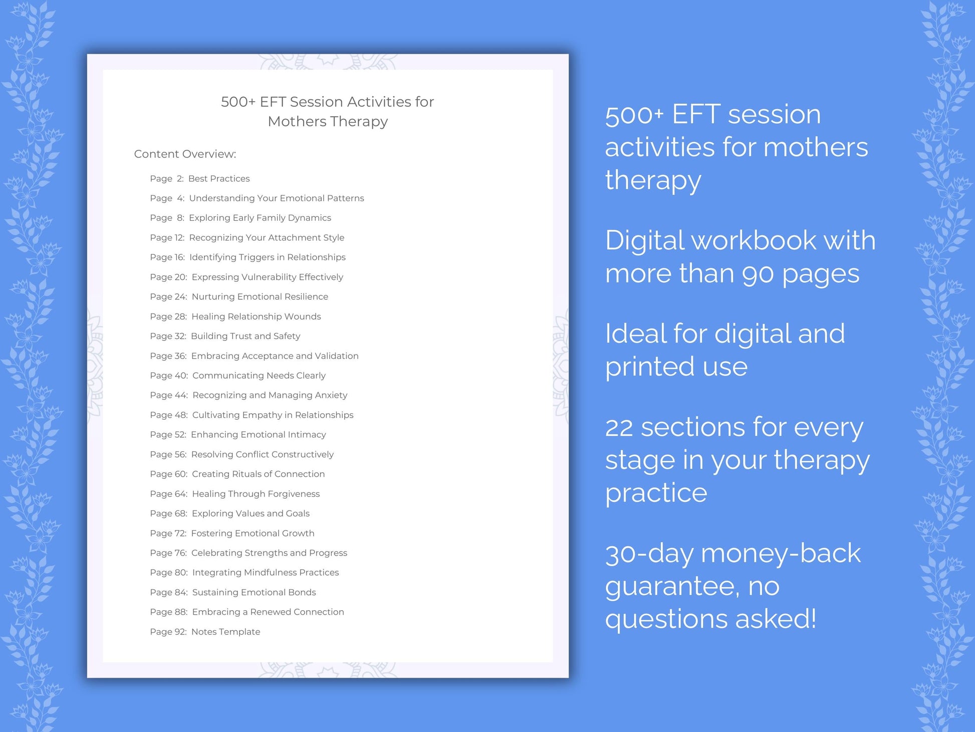 Mothers Emotionally Focused Therapy (EFT) Therapist Worksheets