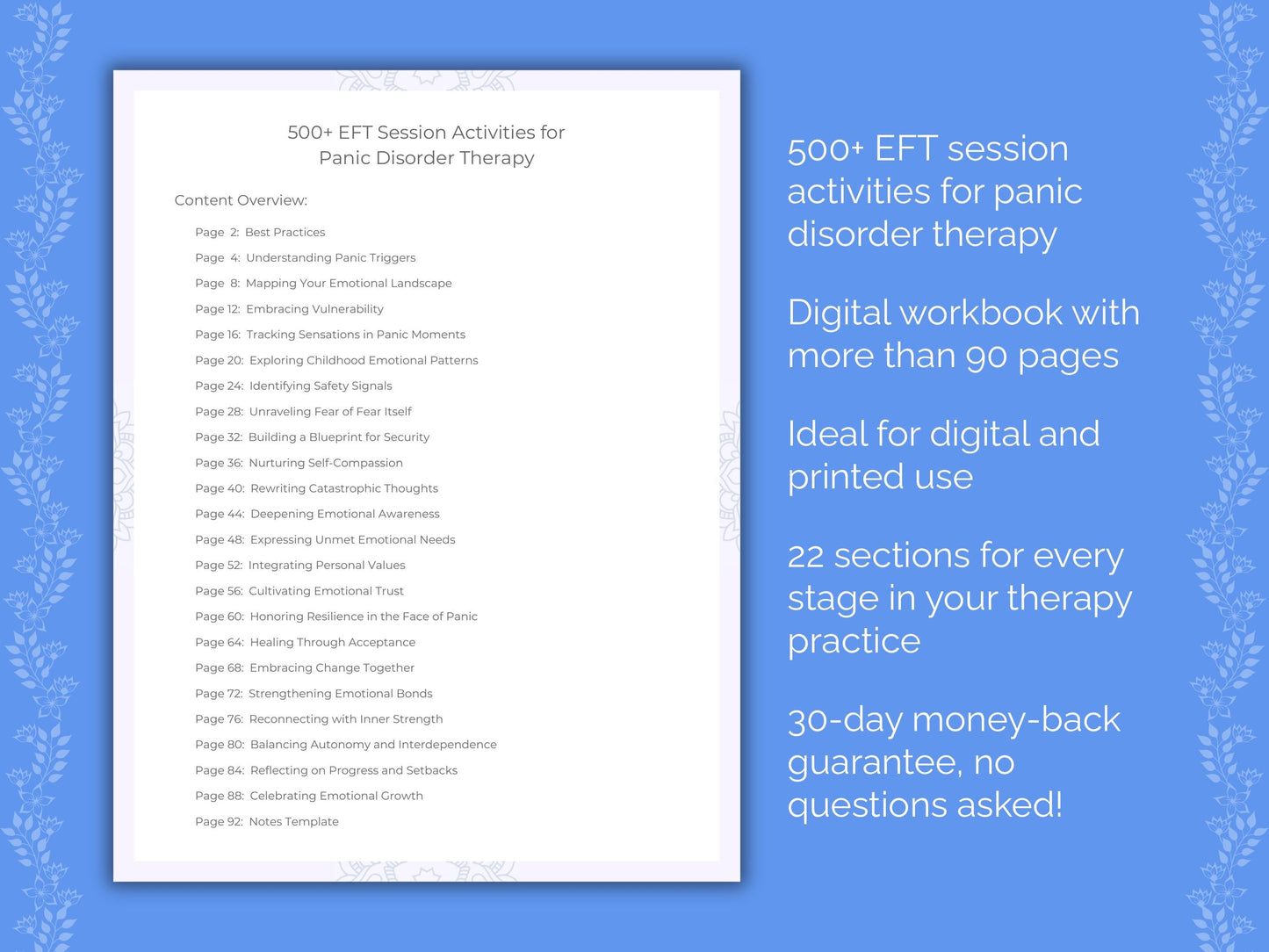 Panic Disorder Emotionally Focused Therapy (EFT) Therapist Worksheets