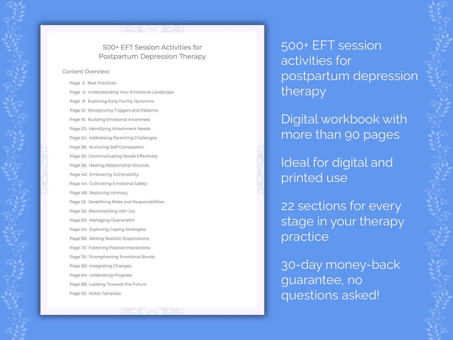 Postpartum Depression Emotionally Focused Therapy (EFT) Therapist Worksheets