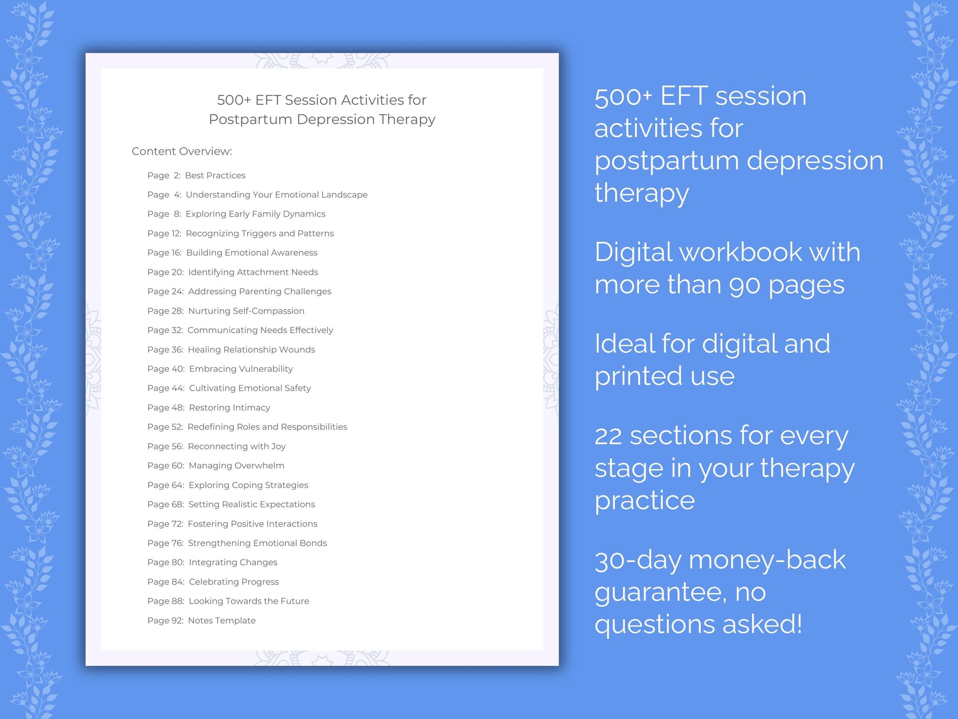 Postpartum Depression Emotionally Focused Therapy (EFT) Therapist Worksheets