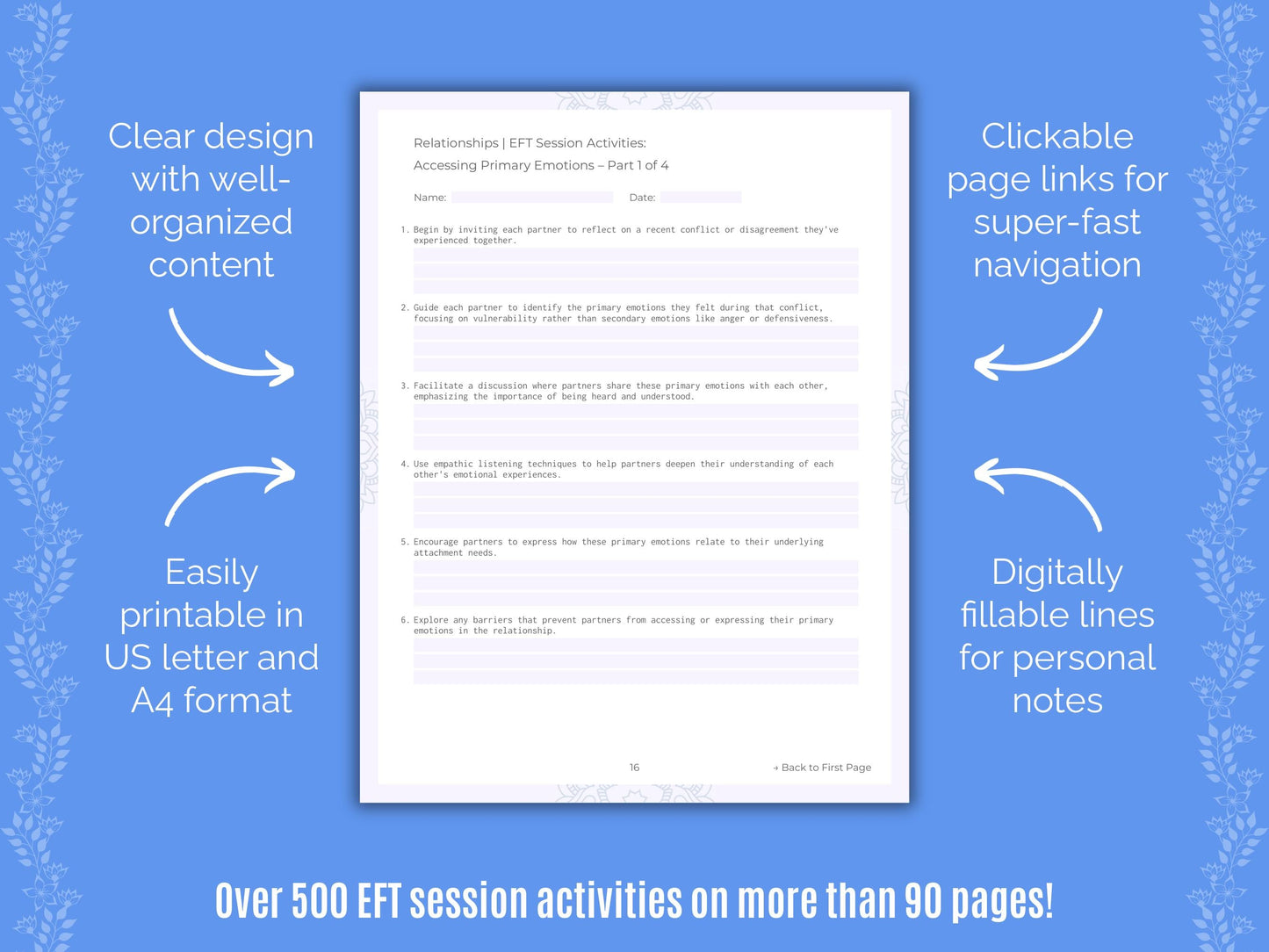 Relationships Emotionally Focused Therapy (EFT) Counseling Templates