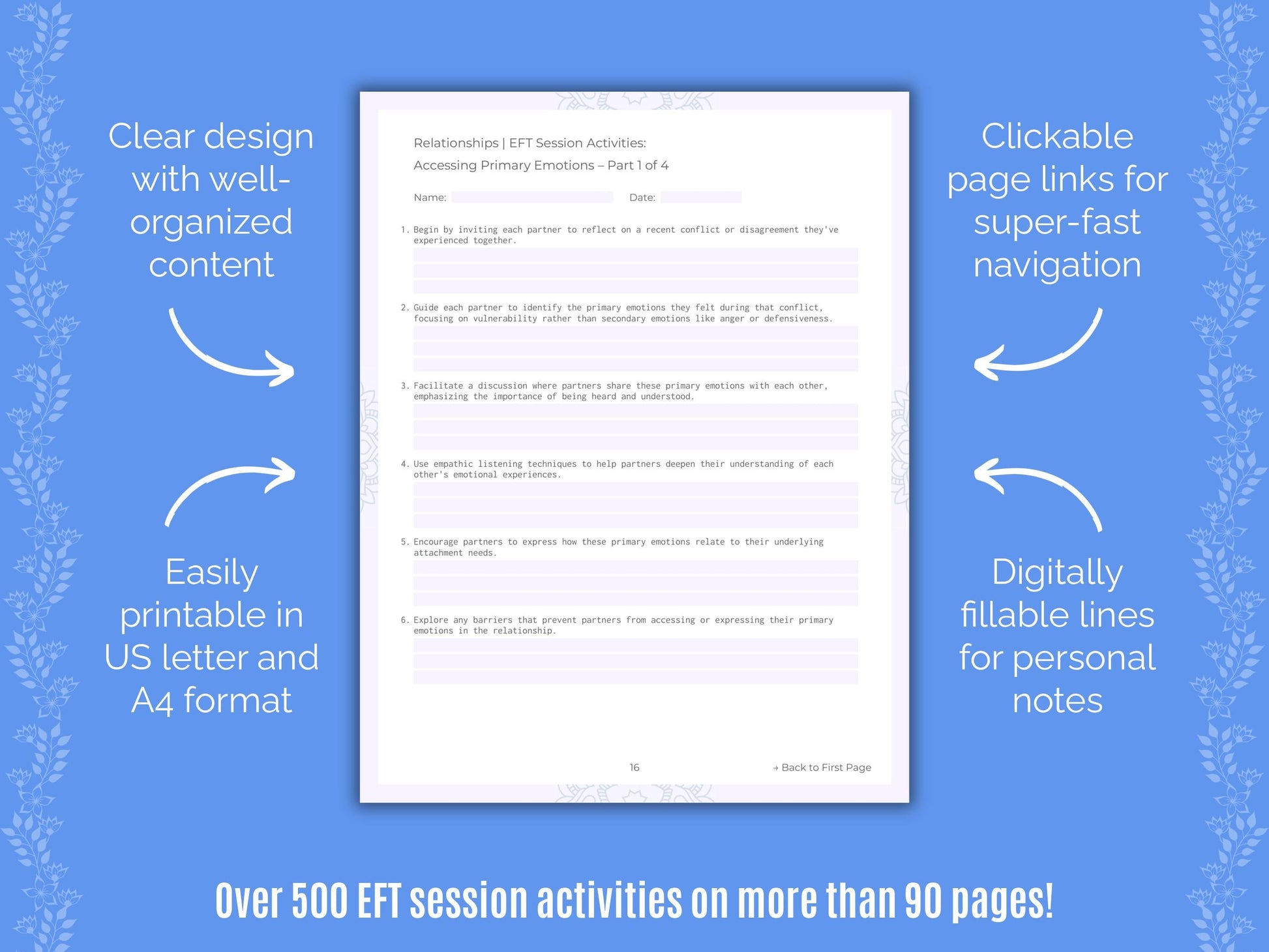 Relationships Emotionally Focused Therapy (EFT) Counseling Templates