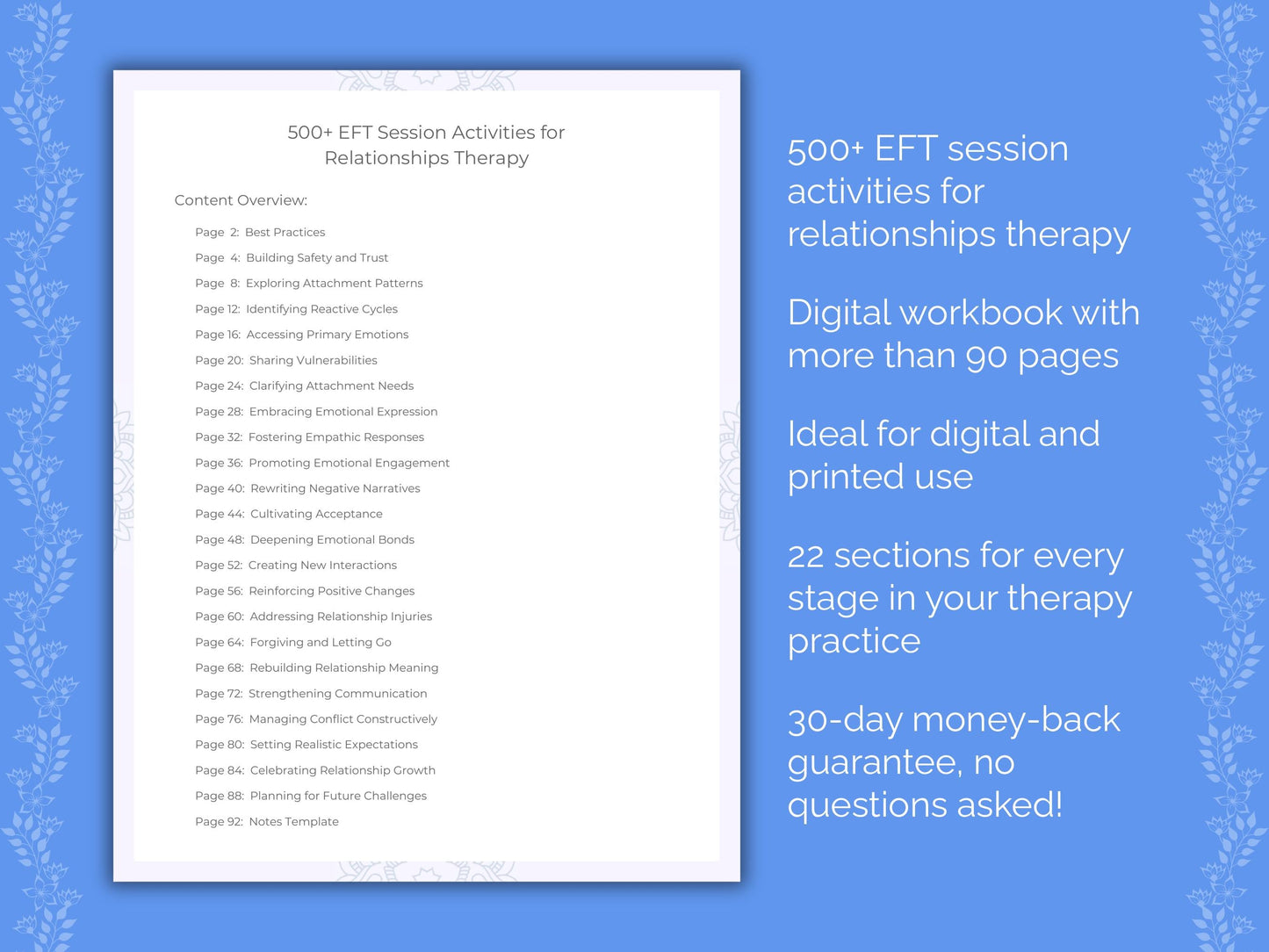 Relationships Emotionally Focused Therapy (EFT) Therapist Worksheets