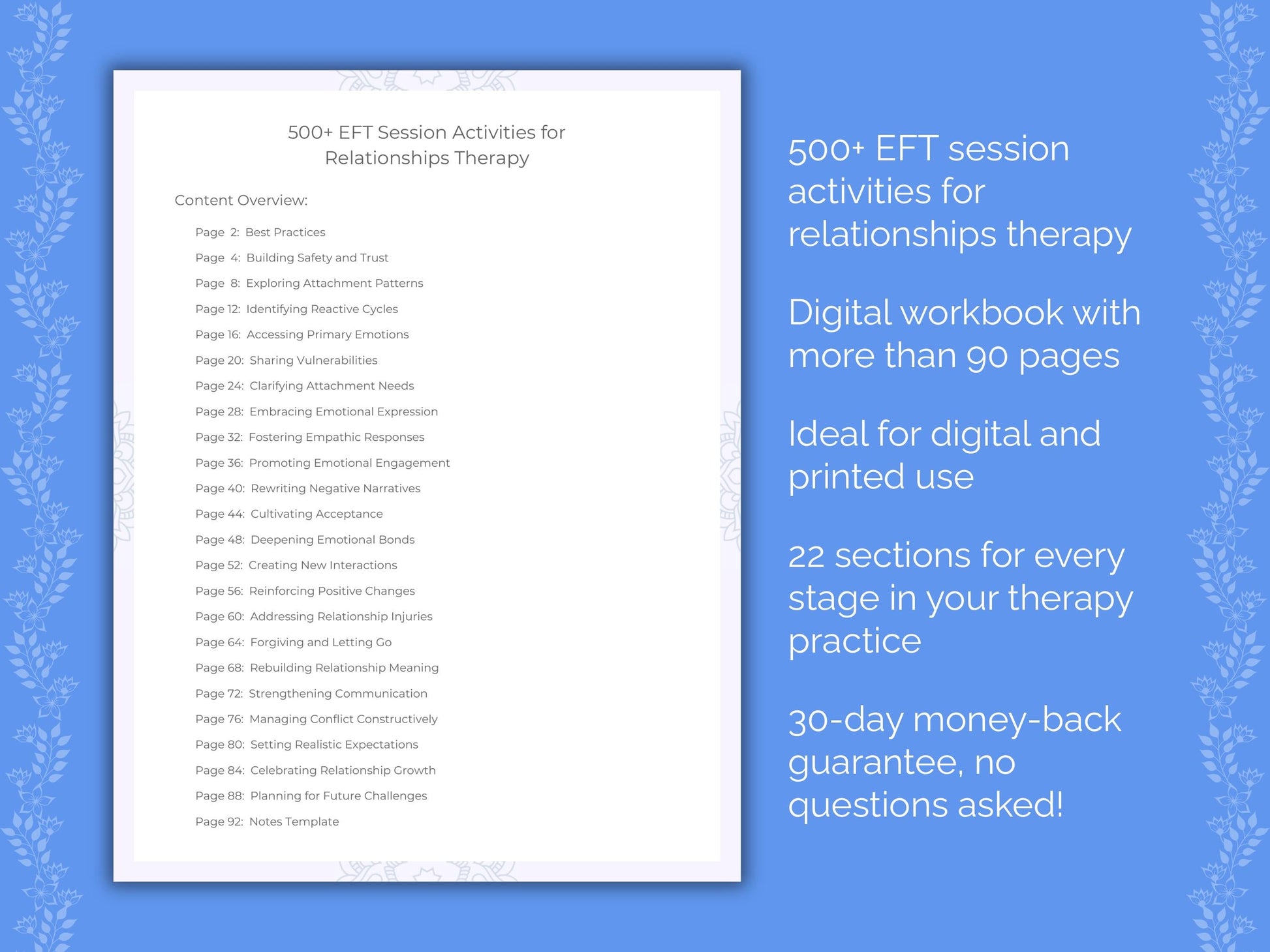 Relationships Emotionally Focused Therapy (EFT) Therapist Worksheets