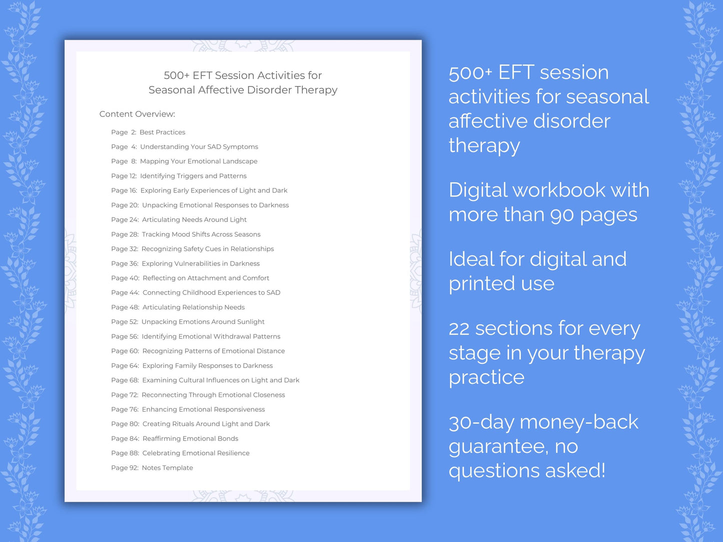 Seasonal Affective Disorder Emotionally Focused Therapy (EFT) Therapist Worksheets