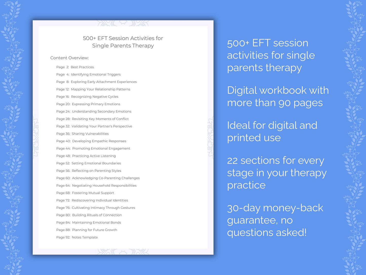 Single Parents Emotionally Focused Therapy (EFT) Therapist Worksheets