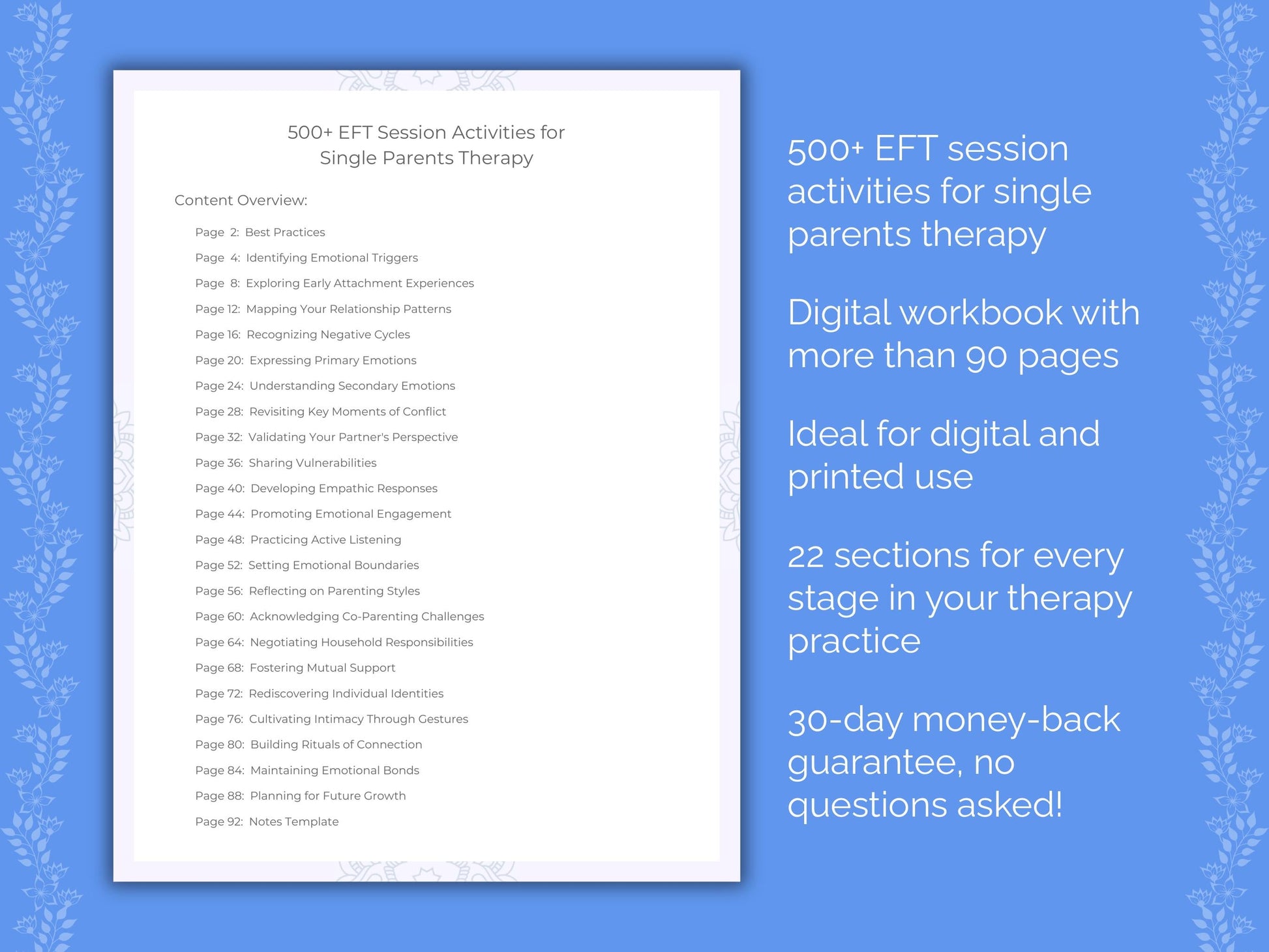 Single Parents Emotionally Focused Therapy (EFT) Therapist Worksheets