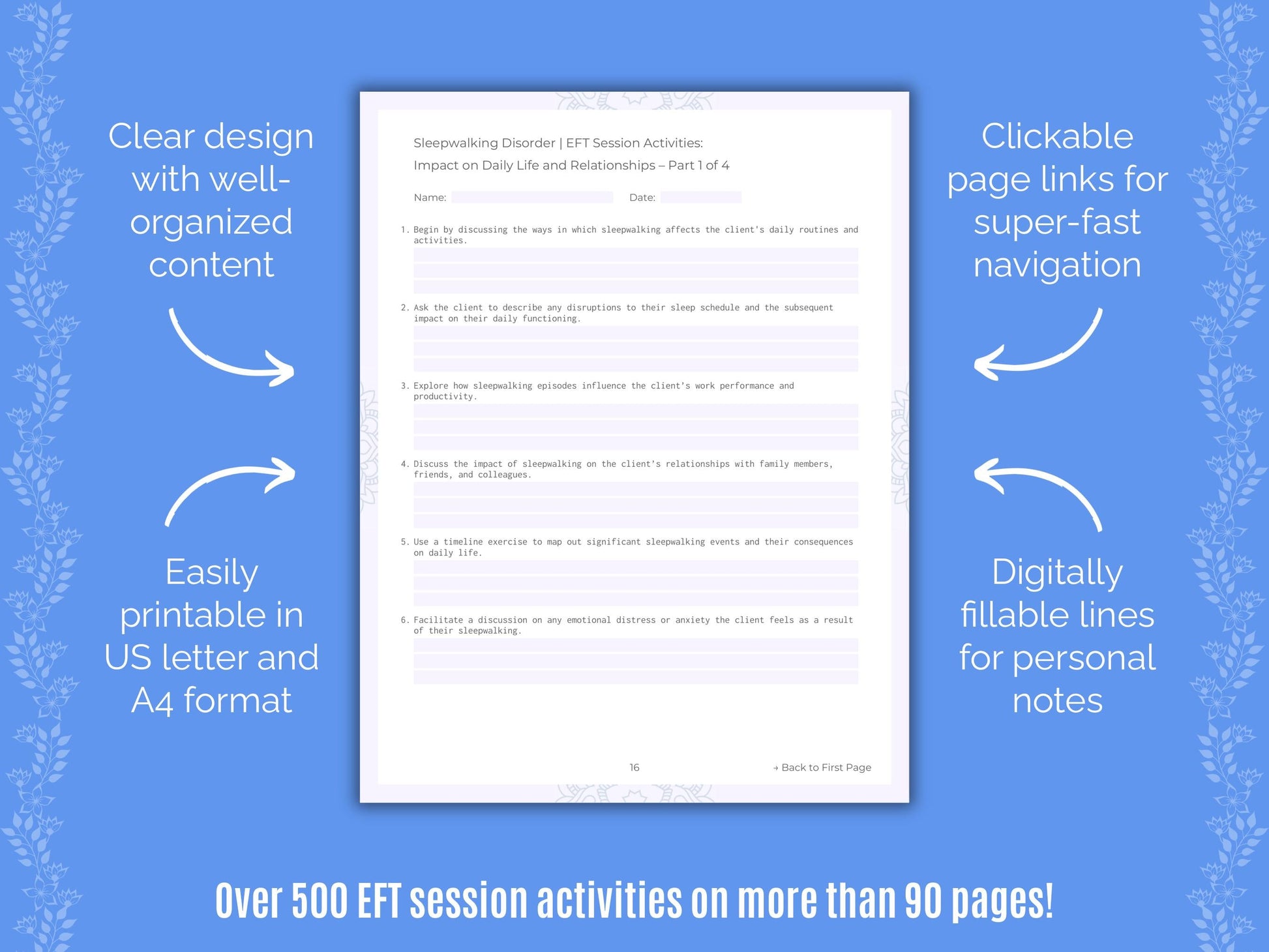 Sleepwalking Disorder Emotionally Focused Therapy (EFT) Counseling Templates