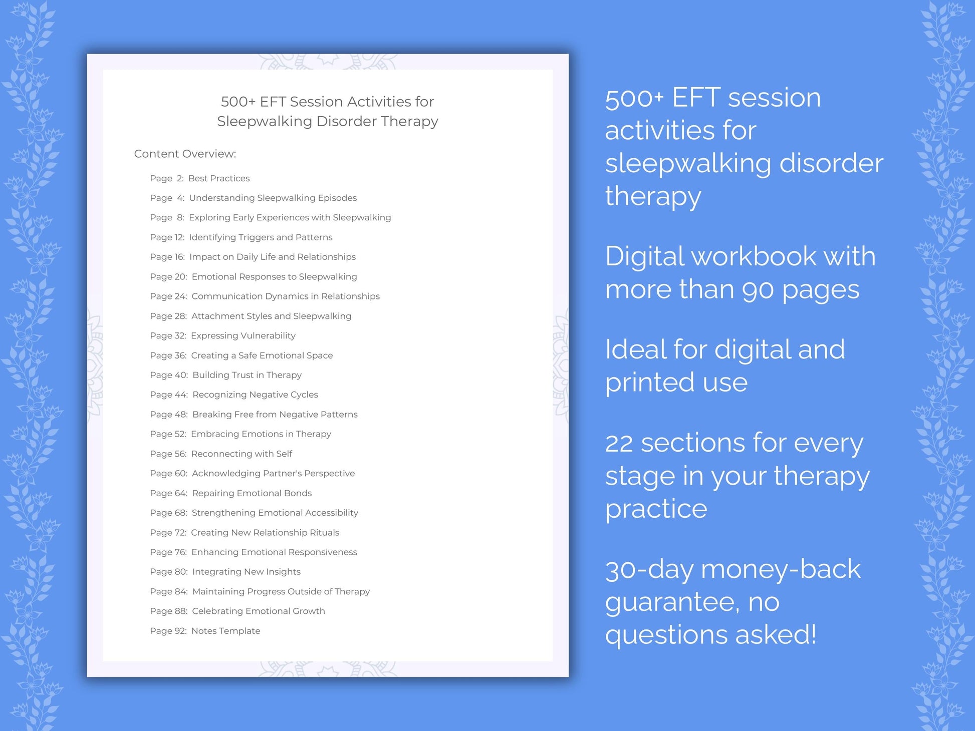 Sleepwalking Disorder Emotionally Focused Therapy (EFT) Therapist Worksheets