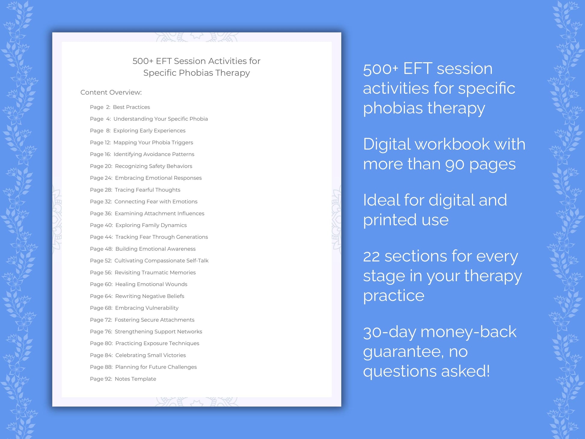 Specific Phobias Emotionally Focused Therapy (EFT) Therapist Worksheets