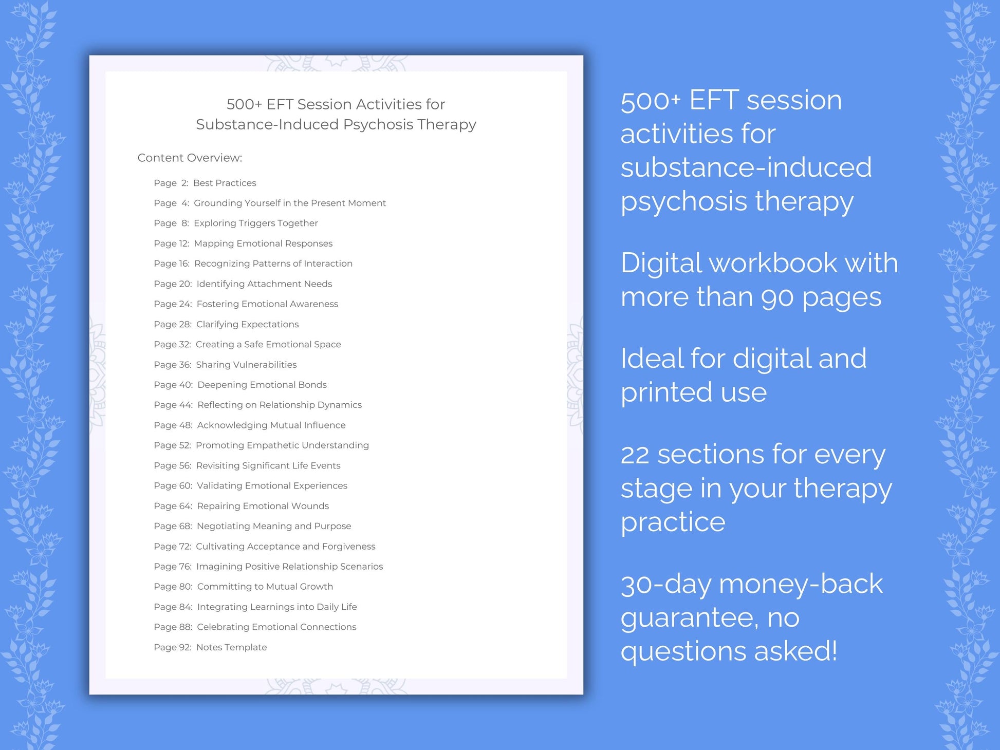 Substance-Induced Psychosis Emotionally Focused Therapy (EFT) Therapist Worksheets
