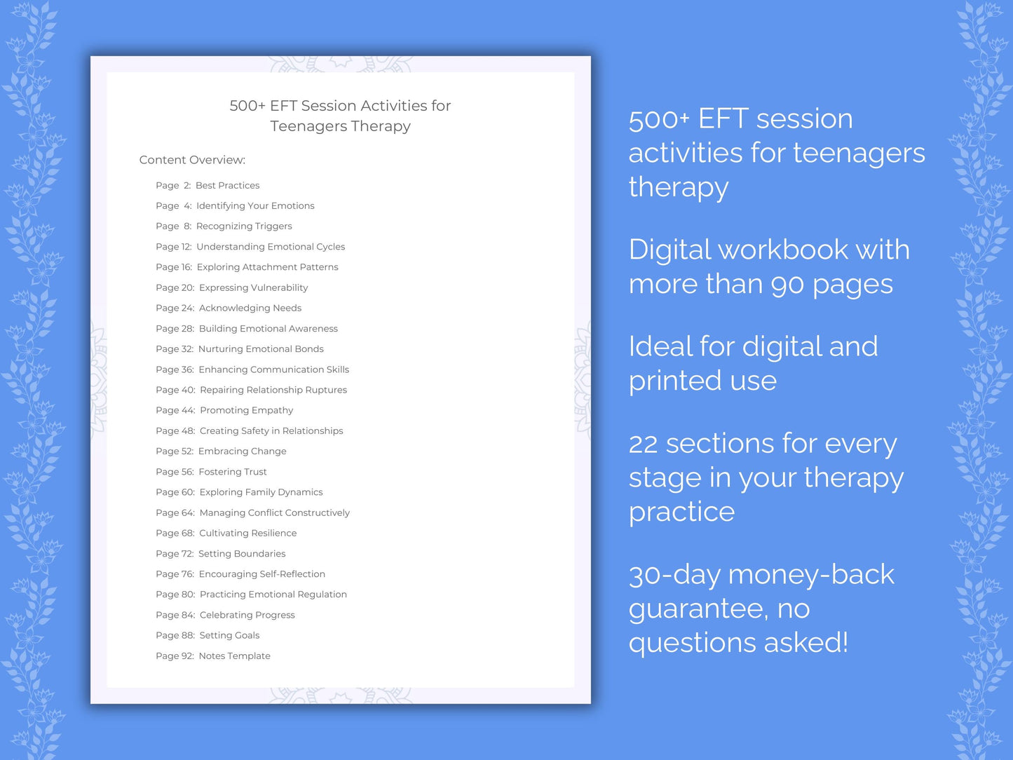 Teenagers Emotionally Focused Therapy (EFT) Therapist Worksheets