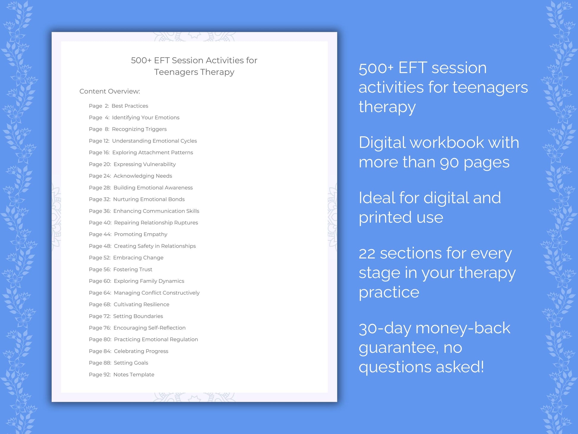 Teenagers Emotionally Focused Therapy (EFT) Therapist Worksheets