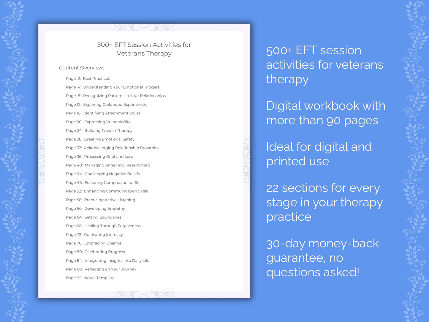 Veterans Emotionally Focused Therapy (EFT) Therapist Worksheets