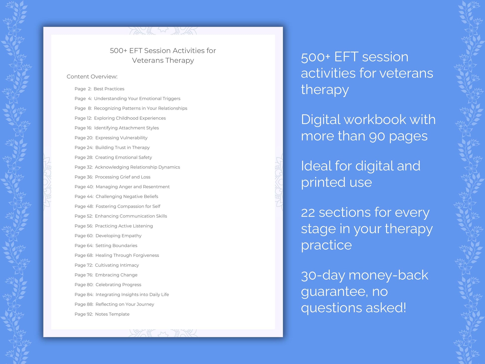 Veterans Emotionally Focused Therapy (EFT) Therapist Worksheets