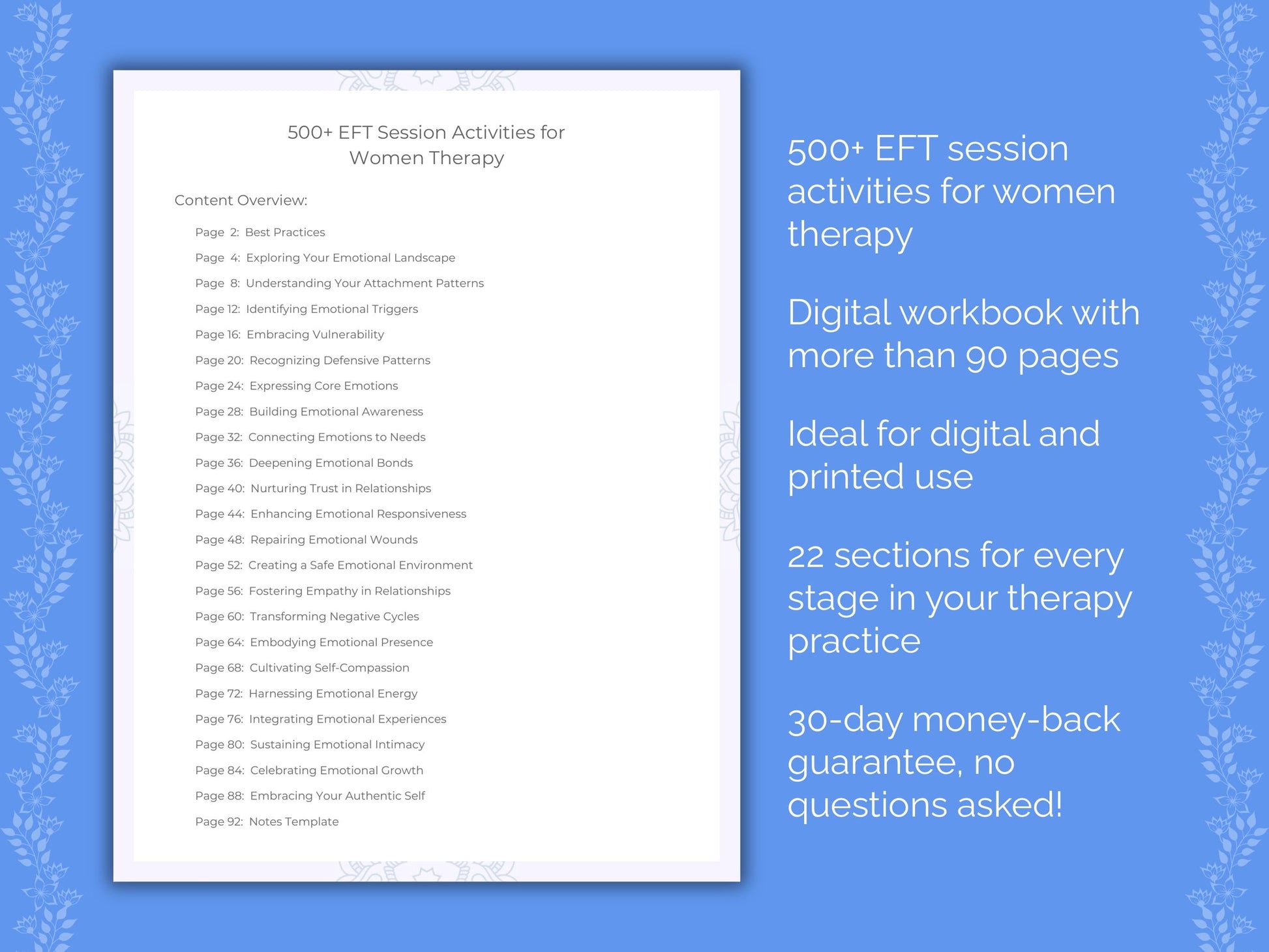 Women Emotionally Focused Therapy (EFT) Therapist Worksheets
