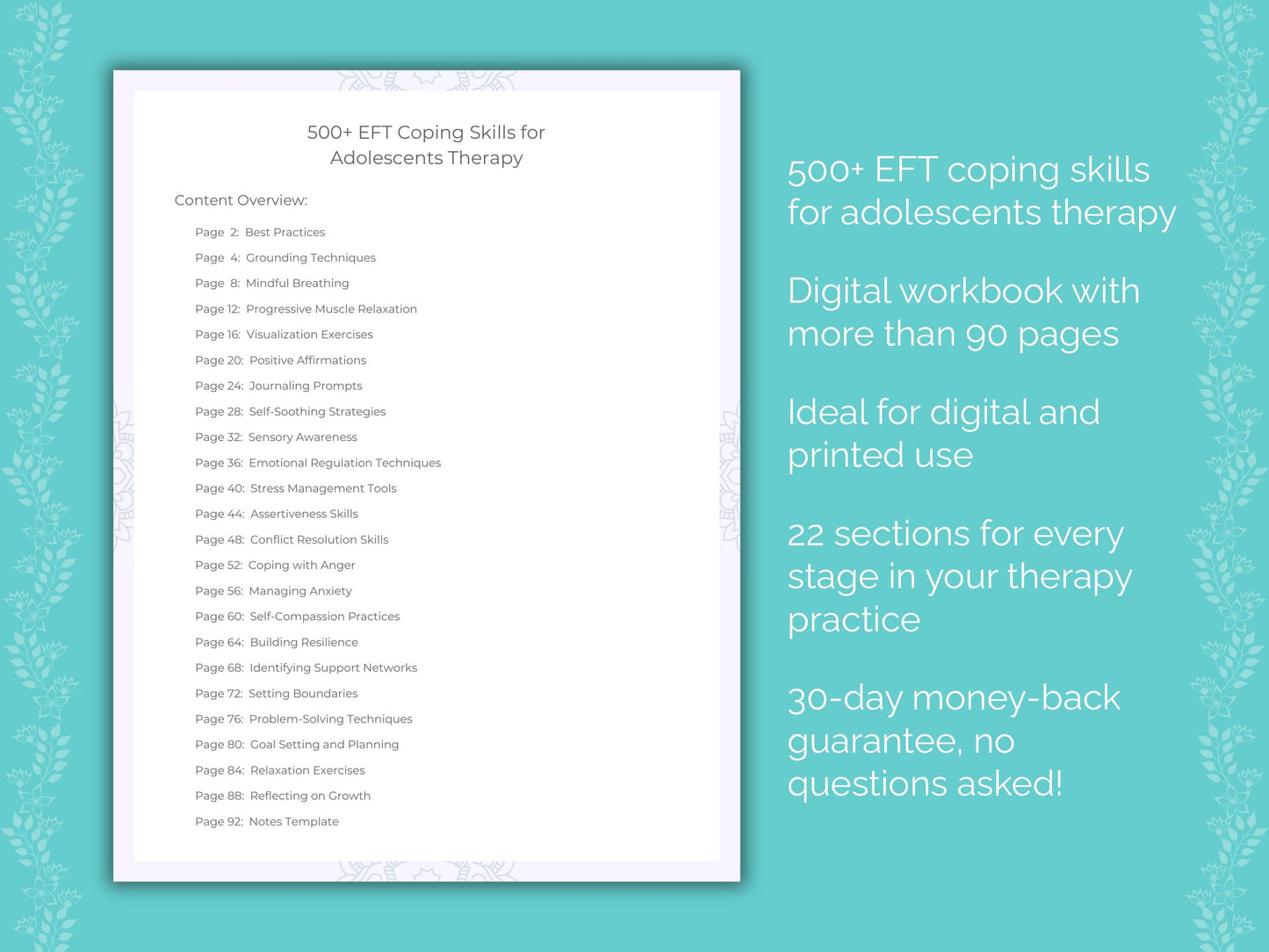 Adolescents Emotionally Focused Therapy (EFT) Therapist Worksheets