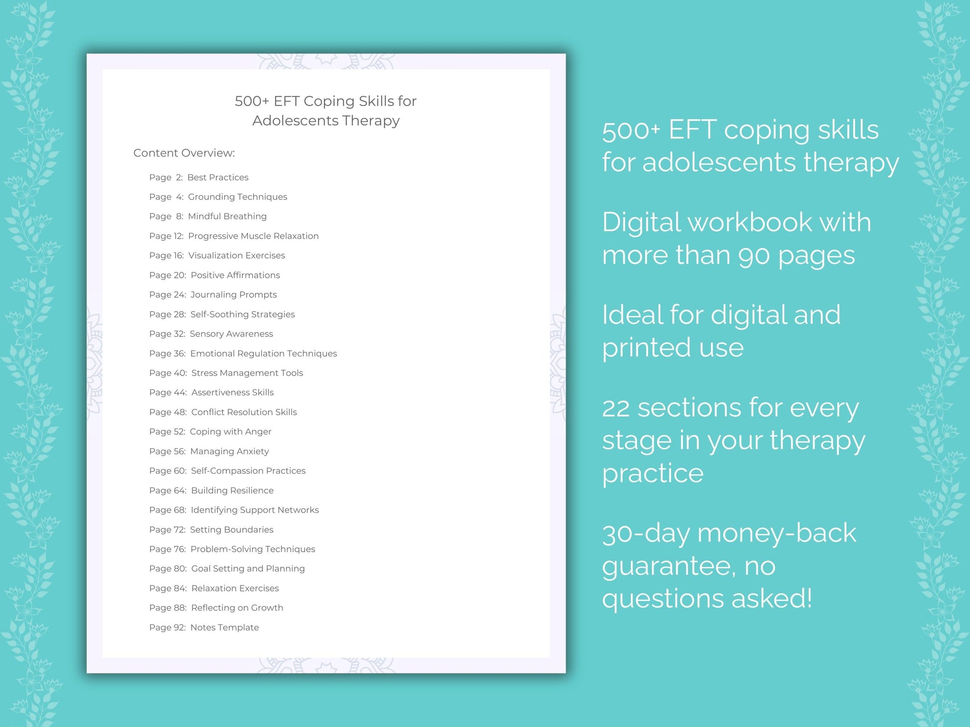 Adolescents Emotionally Focused Therapy (EFT) Therapist Worksheets