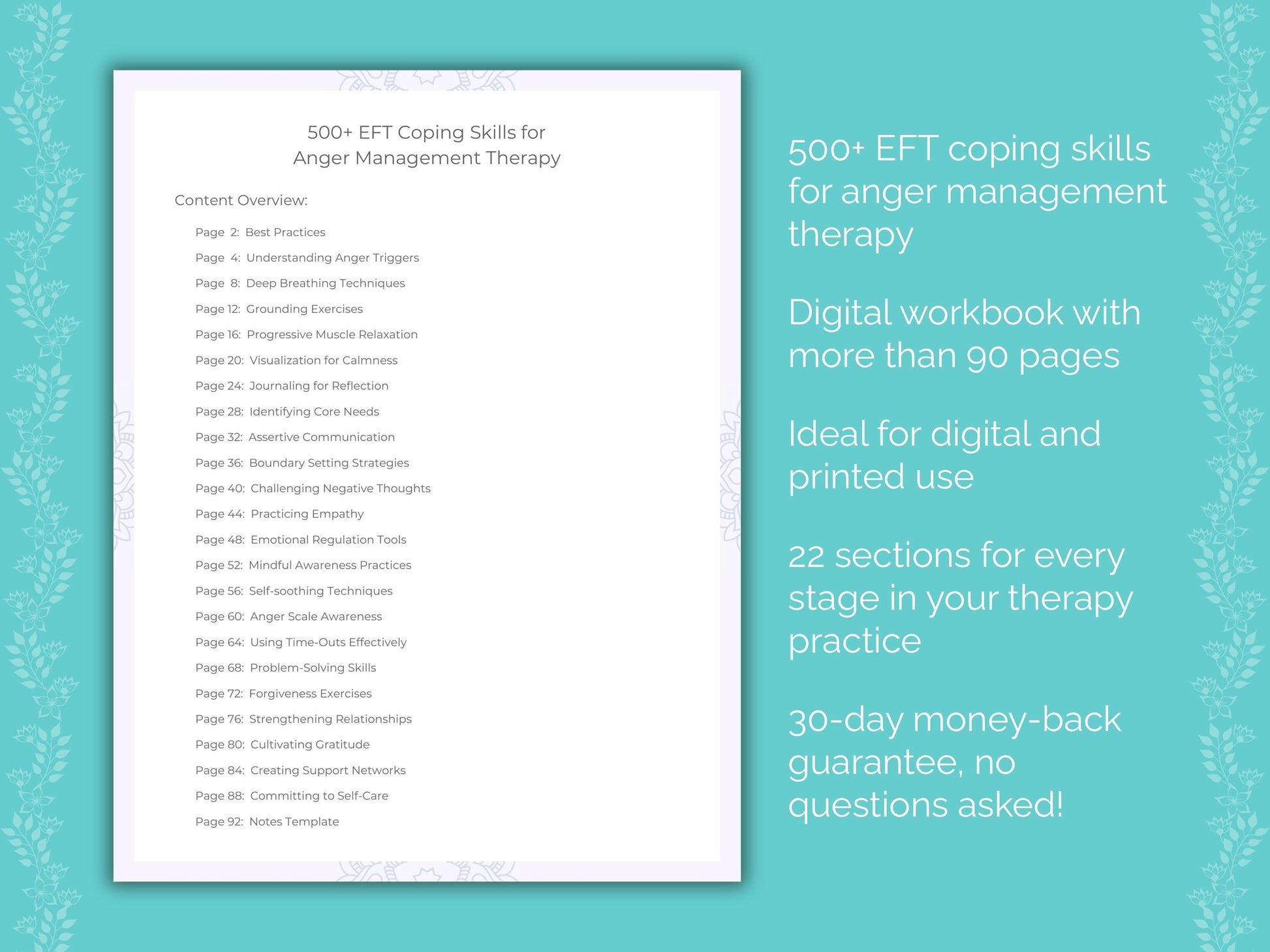 Anger Management Emotionally Focused Therapy (EFT) Therapist Worksheets