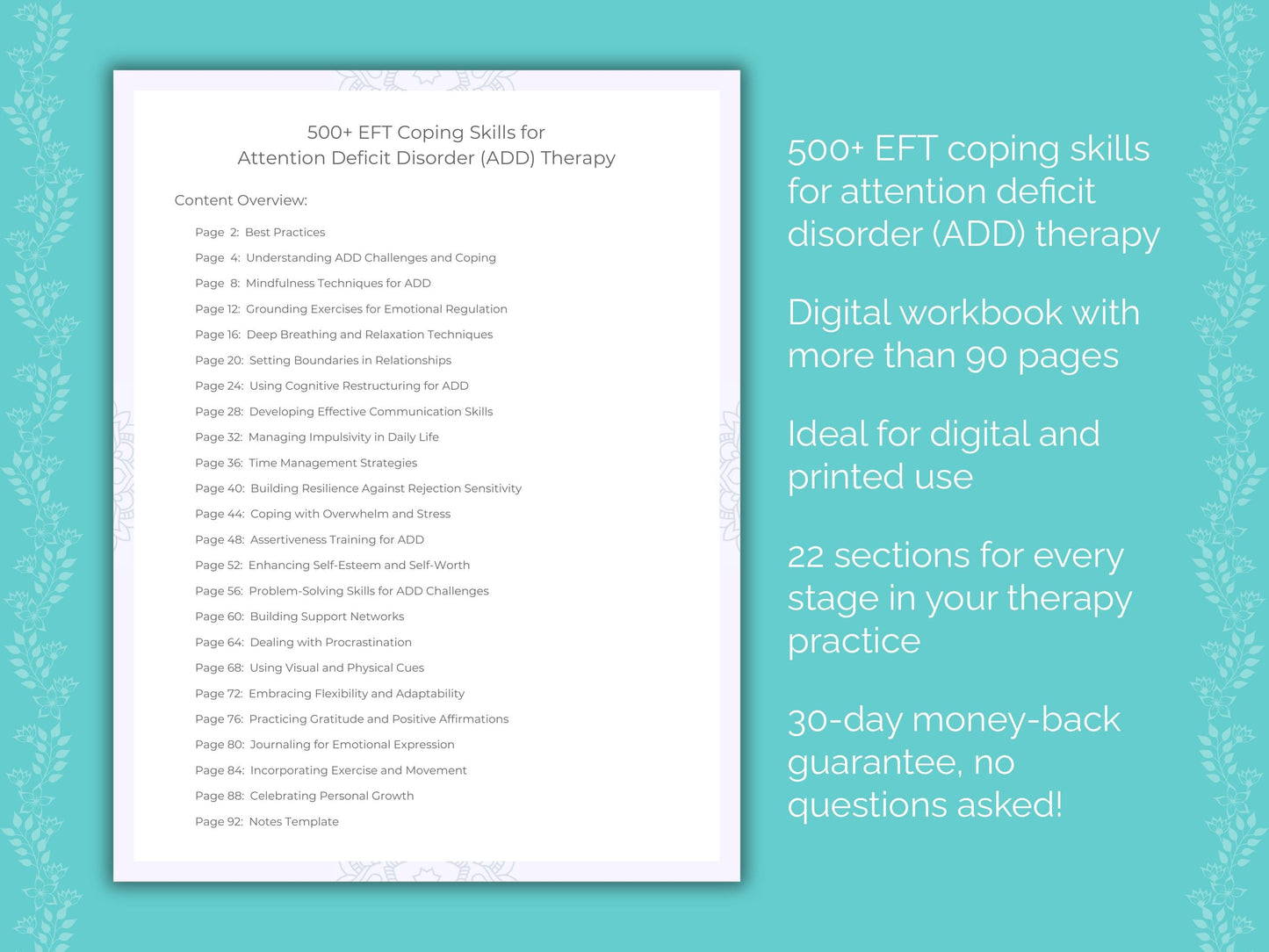 Attention Deficit Disorder (ADD) Emotionally Focused Therapy (EFT) Therapist Worksheets