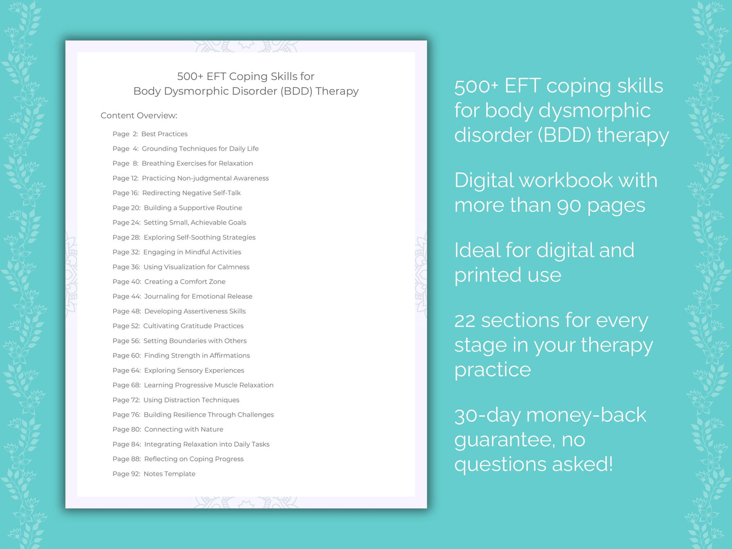 Body Dysmorphic Disorder (BDD) Emotionally Focused Therapy (EFT) Therapist Worksheets