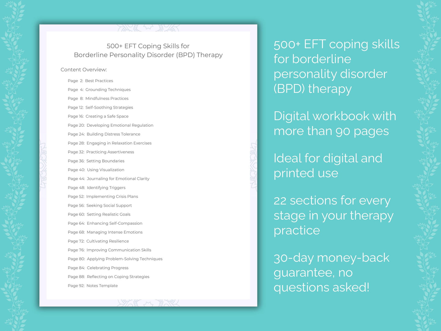 Borderline Personality Disorder (BPD) Emotionally Focused Therapy (EFT) Therapist Worksheets