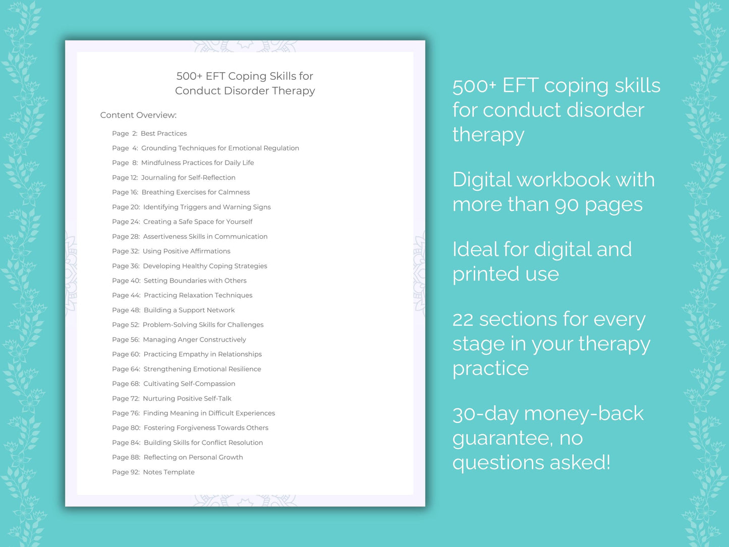 Conduct Disorder Emotionally Focused Therapy (EFT) Therapist Worksheets