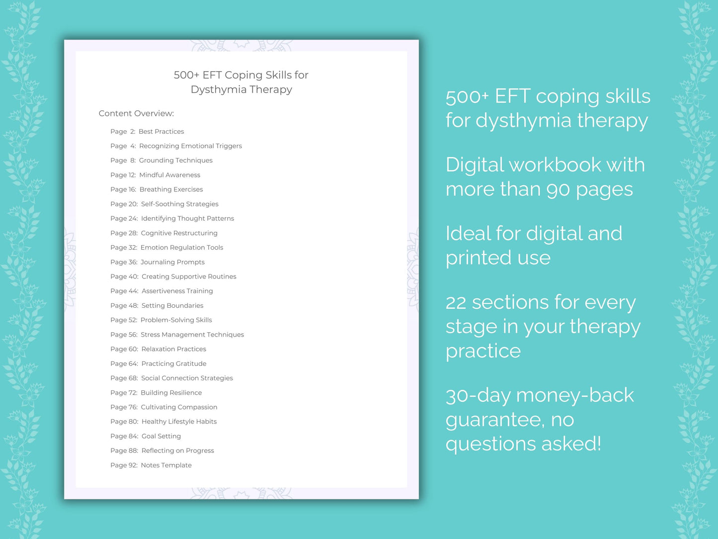 Dysthymia Emotionally Focused Therapy (EFT) Therapist Worksheets