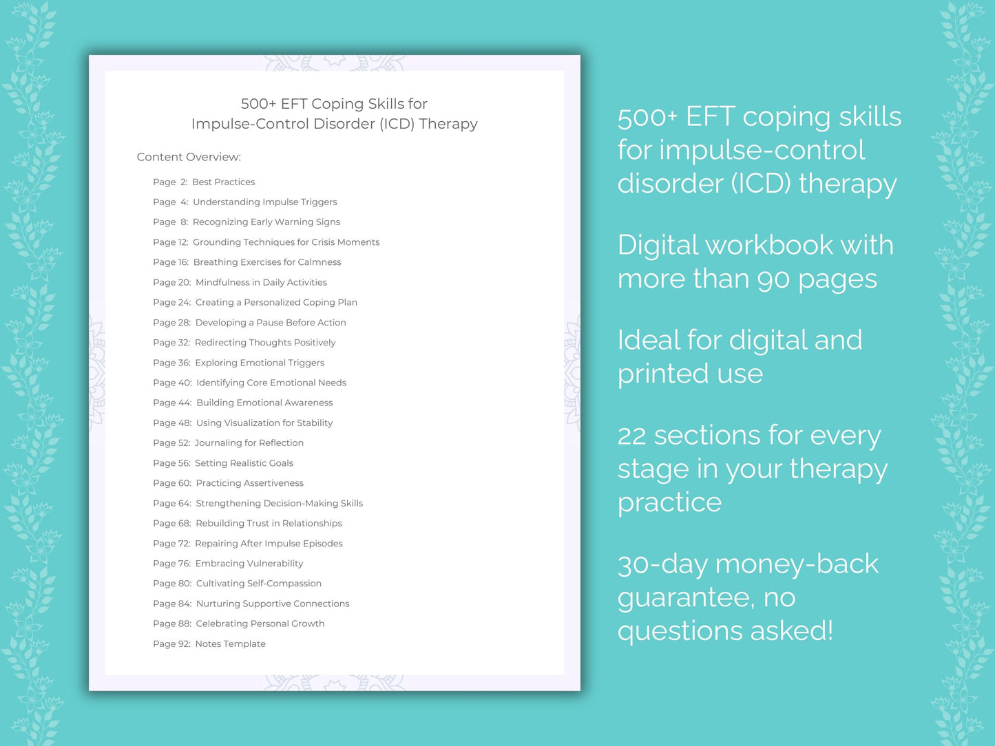 Impulse-Control Disorder (ICD) Emotionally Focused Therapy (EFT) Therapist Worksheets