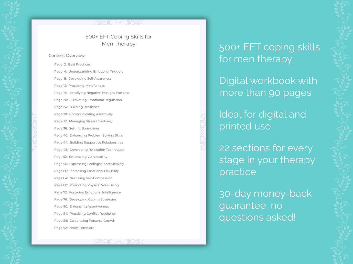 Men Emotionally Focused Therapy (EFT) Therapist Worksheets