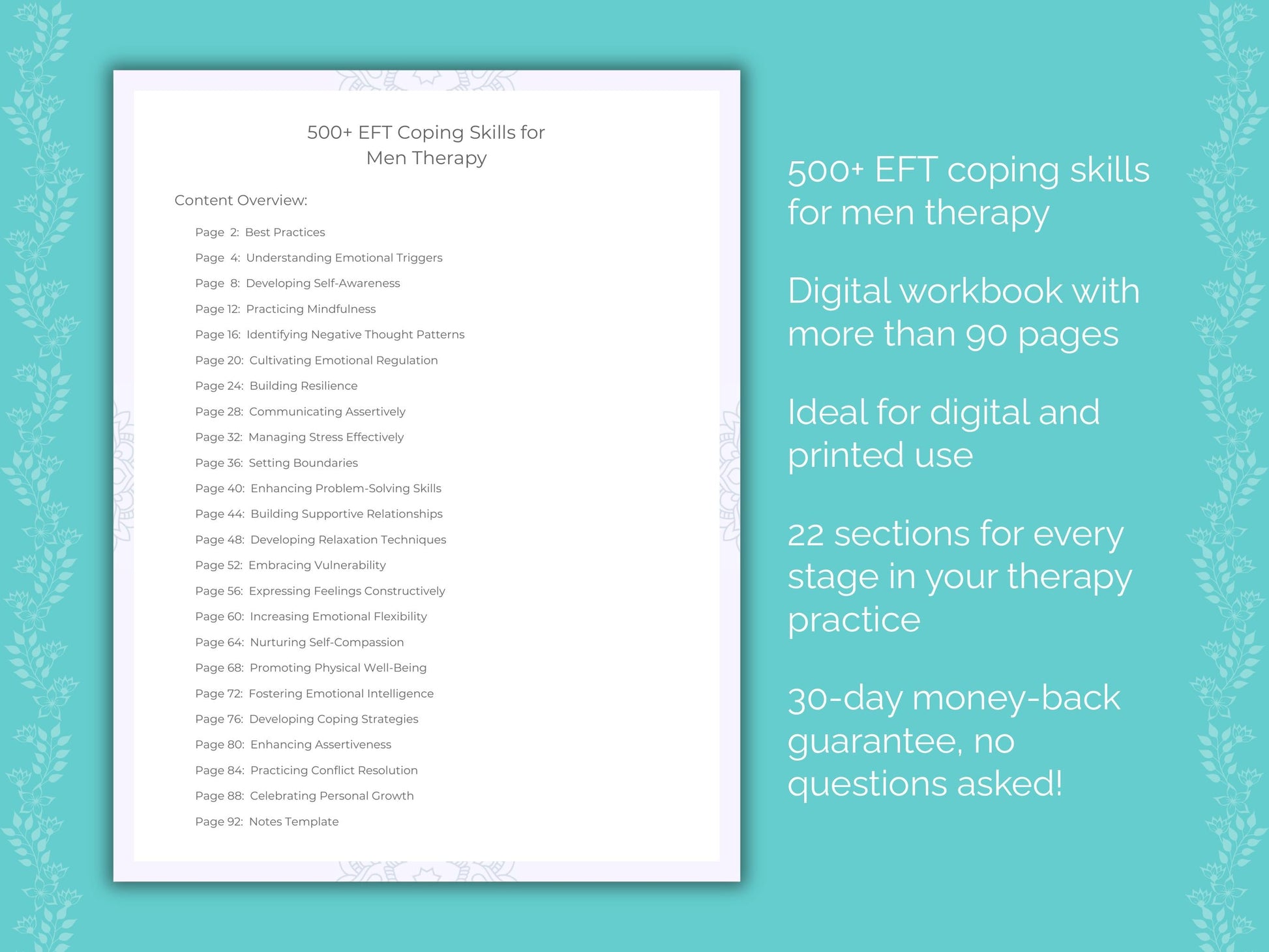 Men Emotionally Focused Therapy (EFT) Therapist Worksheets