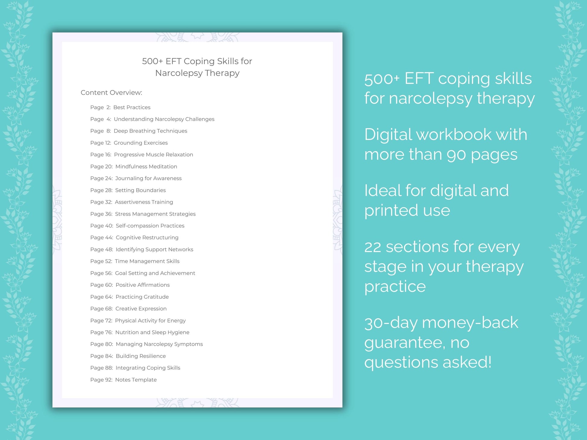 Narcolepsy Emotionally Focused Therapy (EFT) Therapist Worksheets