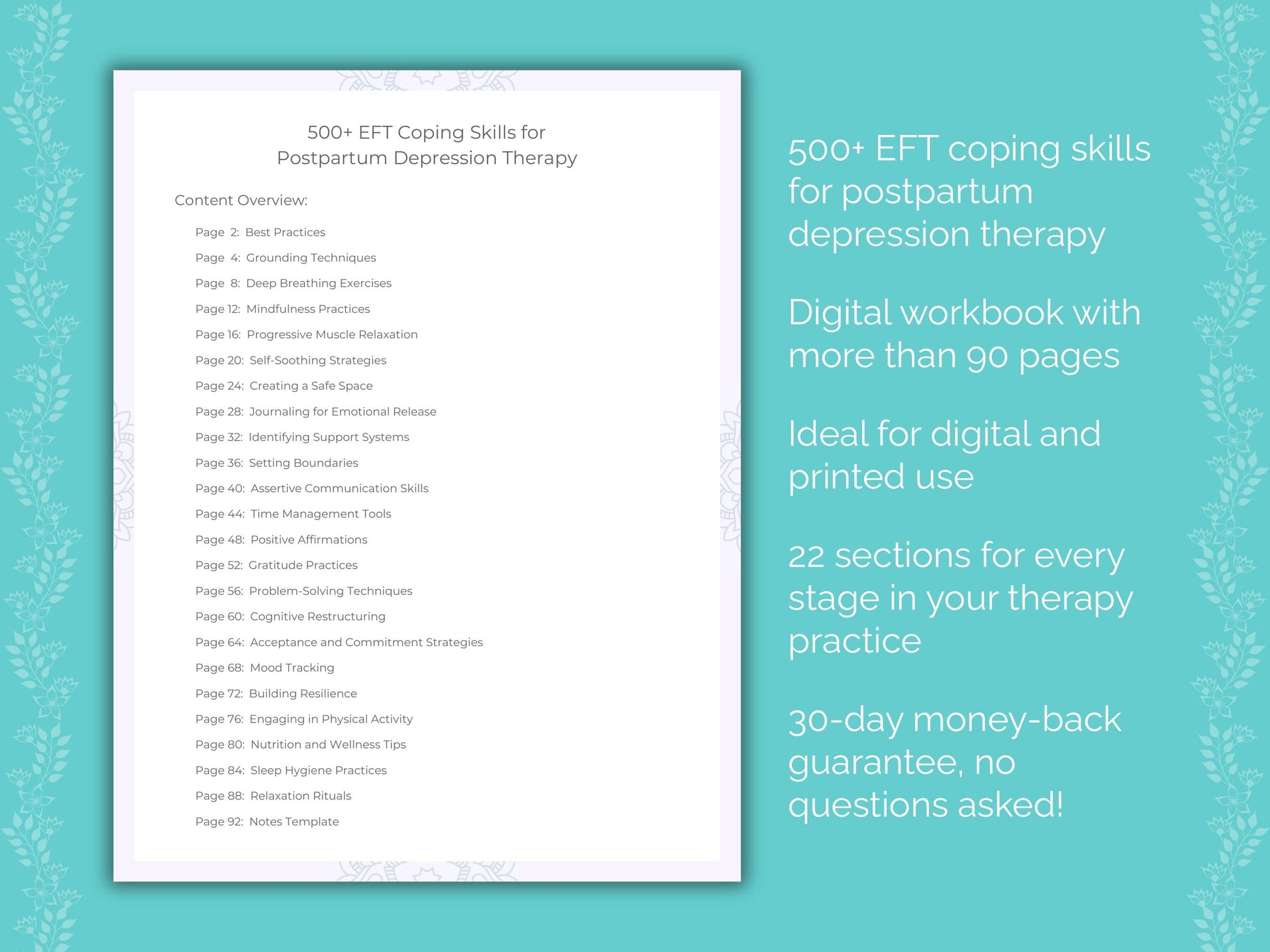 Postpartum Depression Emotionally Focused Therapy (EFT) Therapist Worksheets