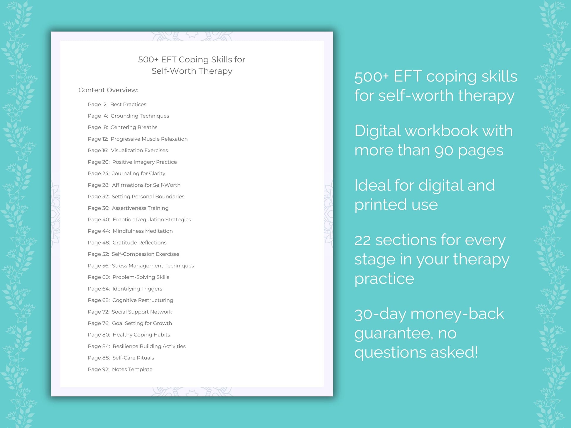 Self-Worth Emotionally Focused Therapy (EFT) Therapist Worksheets