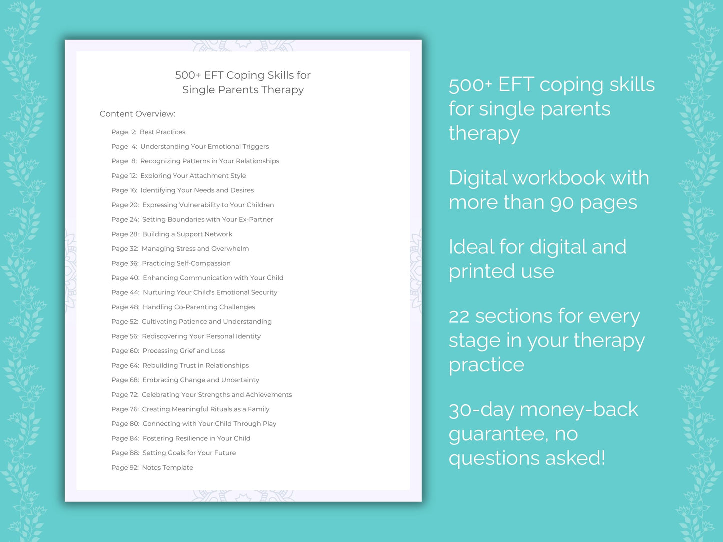 Single Parents Emotionally Focused Therapy (EFT) Therapist Worksheets