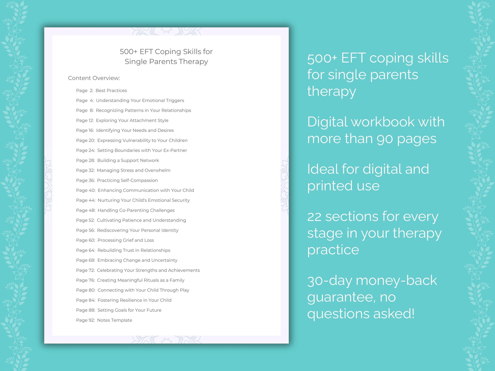 Single Parents Emotionally Focused Therapy (EFT) Therapist Worksheets