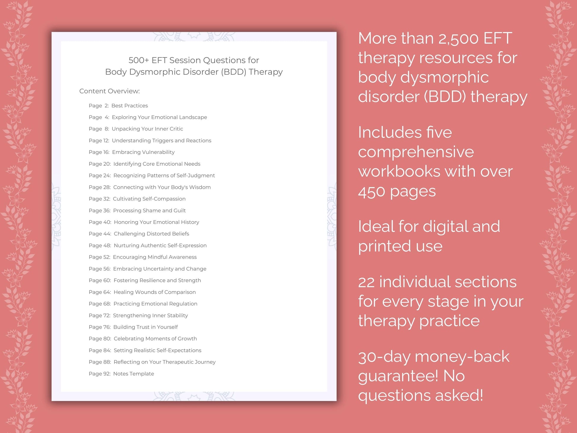 Body Dysmorphic Disorder (BDD) Emotionally Focused Therapy (EFT) Therapist Worksheets