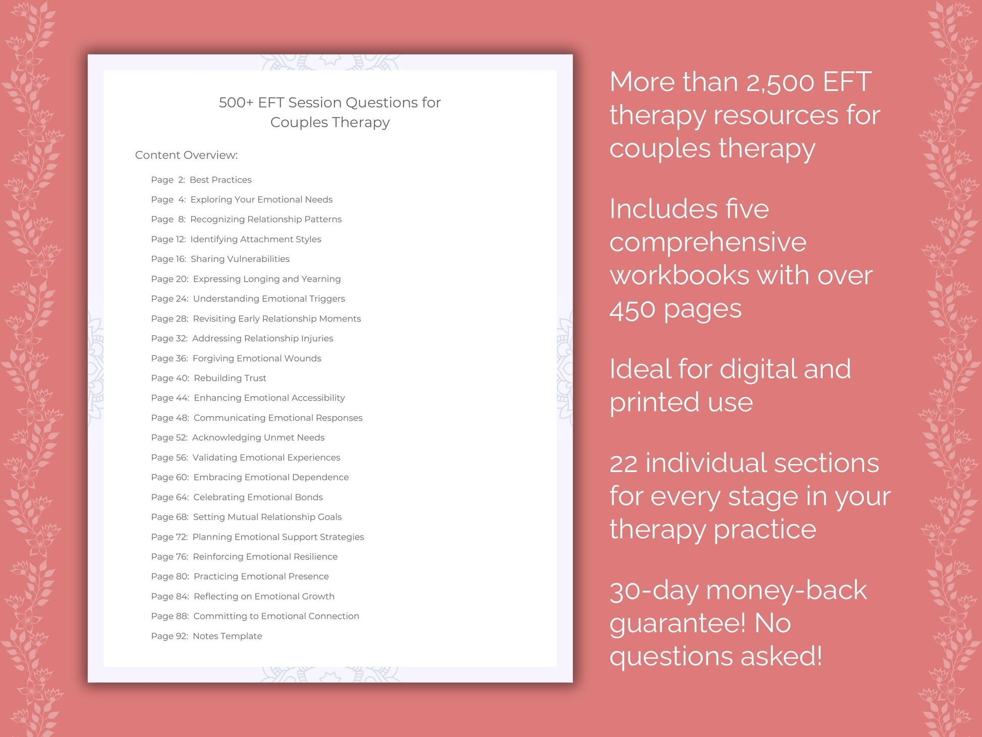 Couples Emotionally Focused Therapy (EFT) Therapist Worksheets