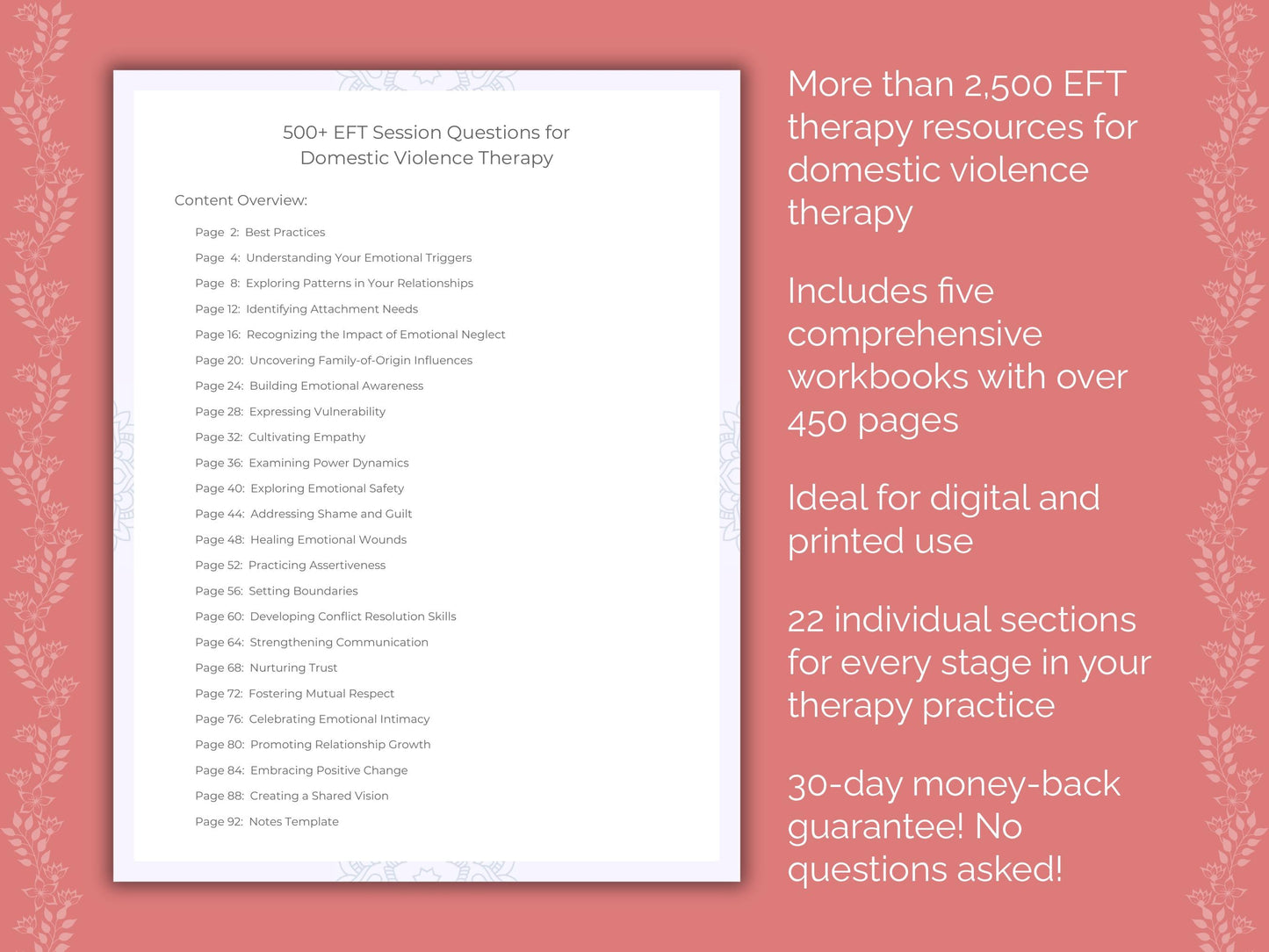 Domestic Violence Emotionally Focused Therapy (EFT) Therapist Worksheets